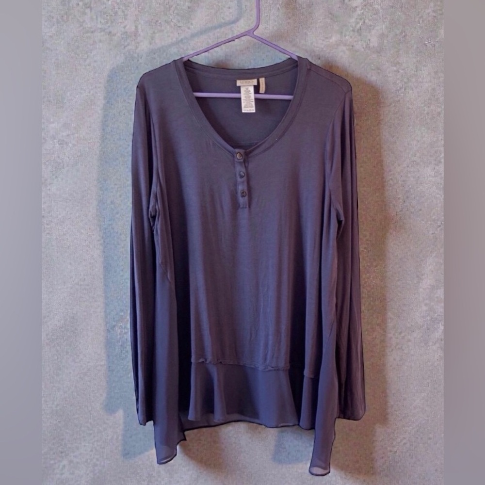 LOGO by Lori Goldstein Knit & Chiffon Tunic Top L | Boho Chic